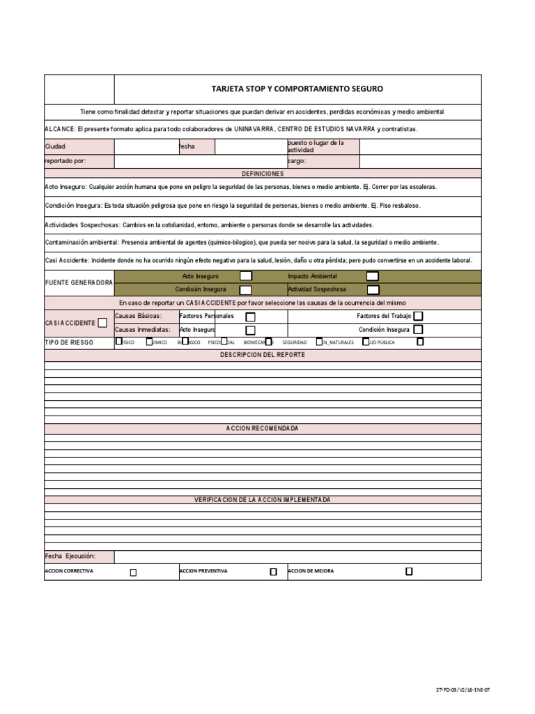 ST FO 09 Tarjeta STOP | PDF | Accidentes | Ciencias de la Salud