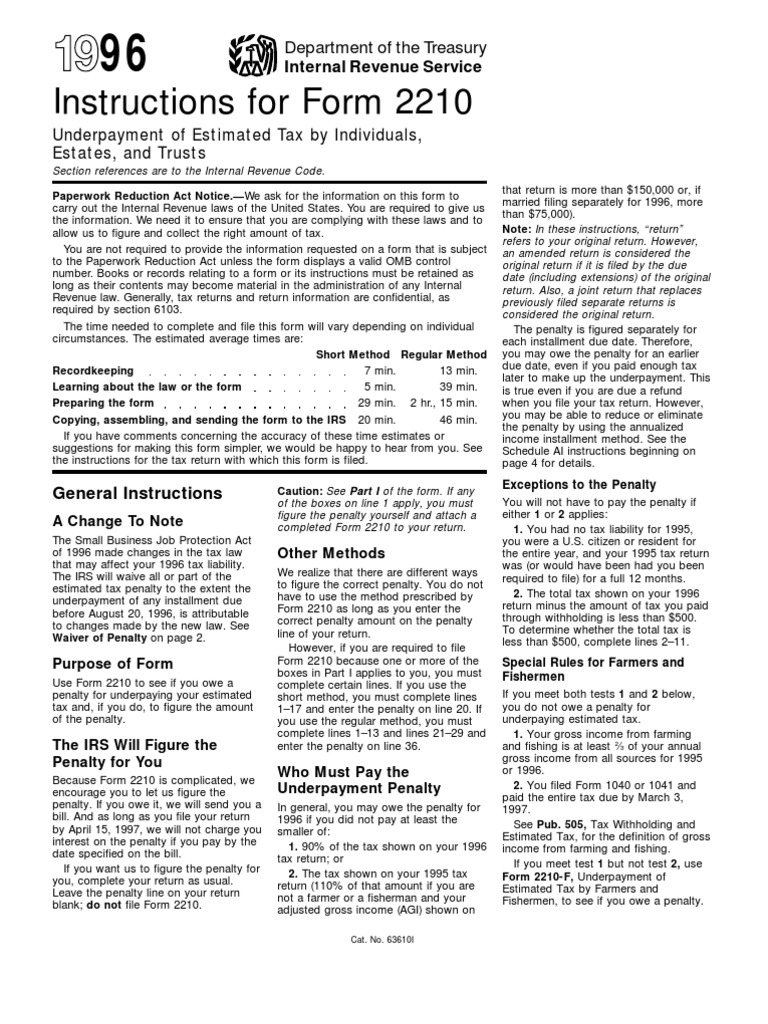 Form 2210 Instructions for Tax Penalties | PDF | Withholding Tax ...