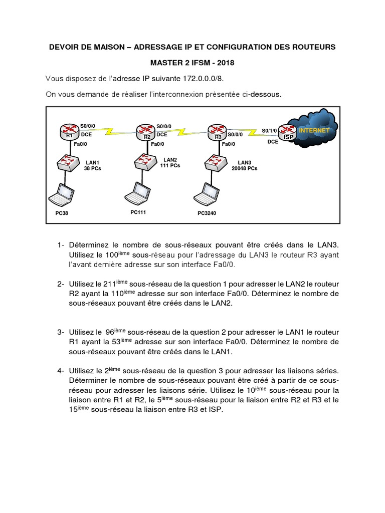 Configuration des Routeurs et Adressage IP | PDF | Adresse IP ...