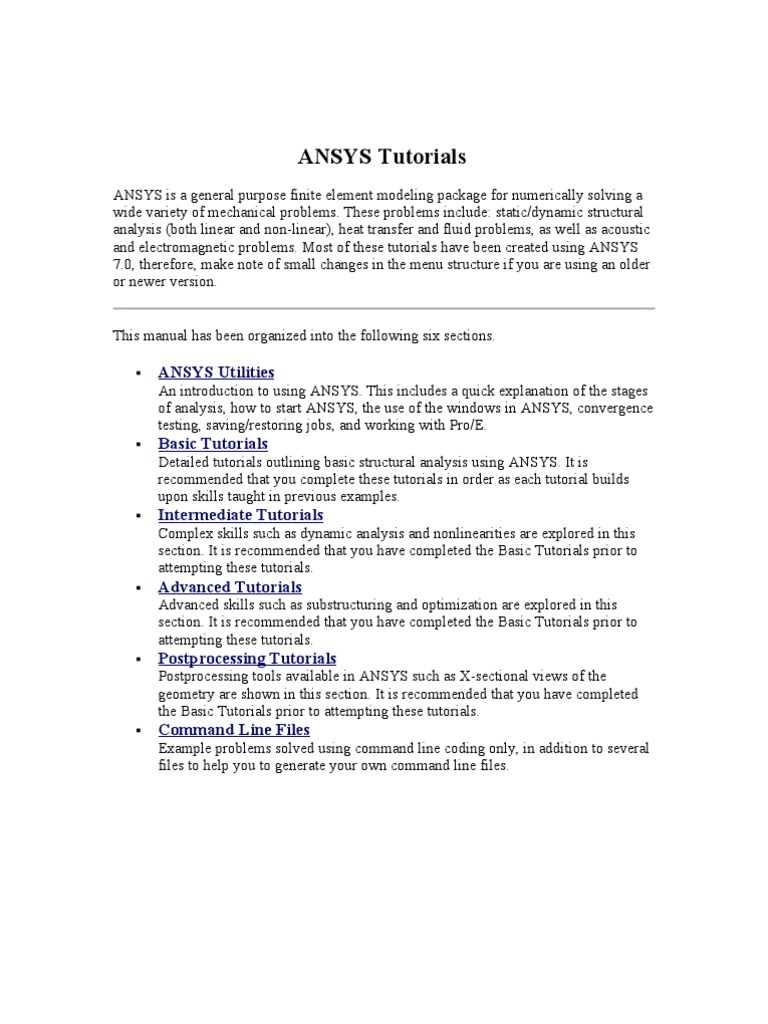 ANSYS Finite Element Analysis Tutorials | PDF | Finite Element Method ...