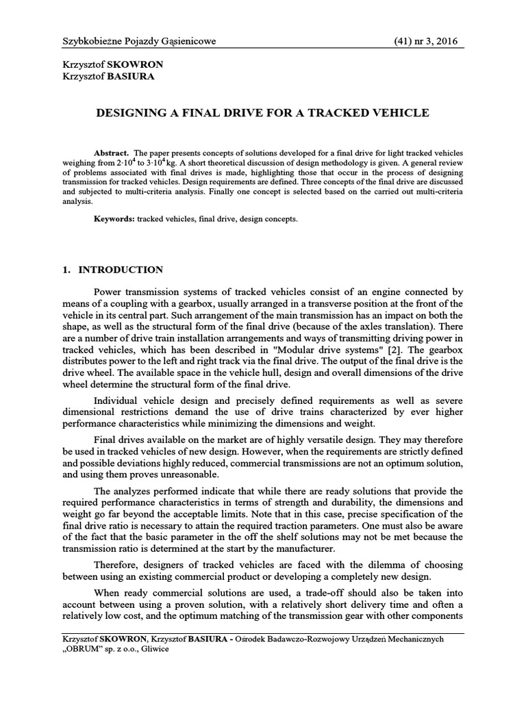 Final Drive Design for Tracked Vehicles | PDF | Transmission (Mechanics ...