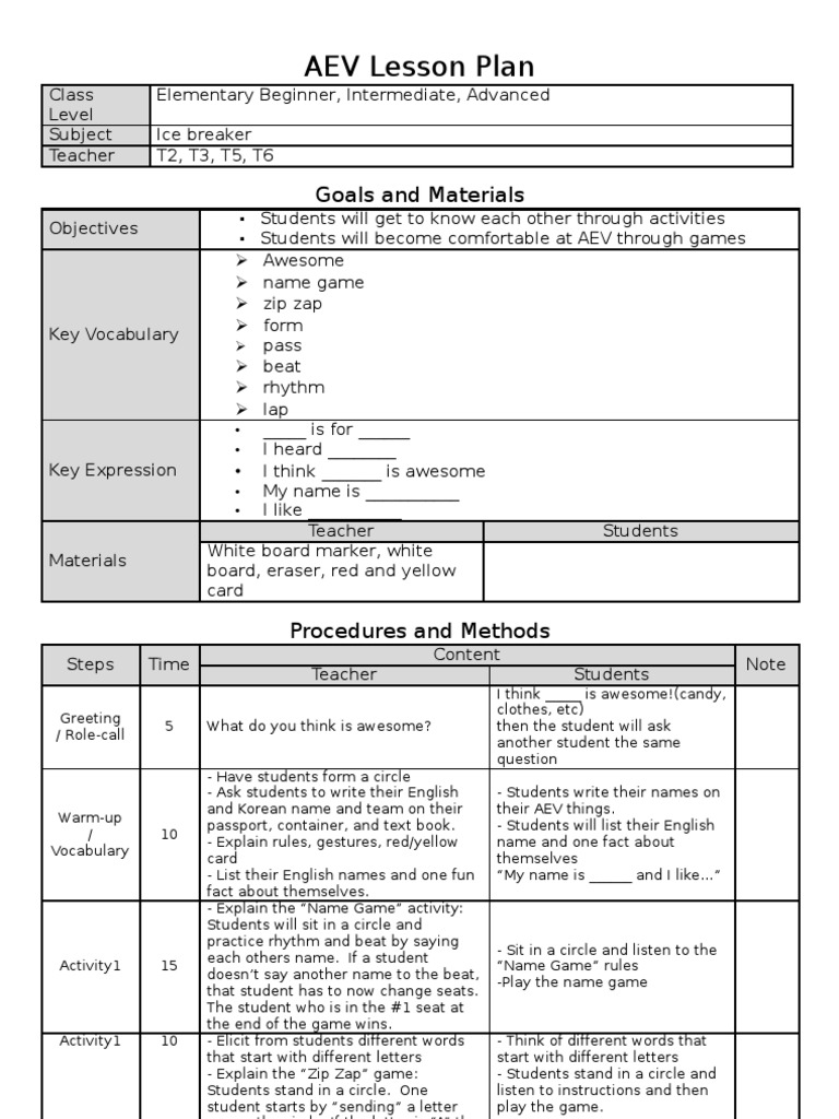Engaging AEV Icebreaker Lesson Plan | PDF | Education Theory | Pedagogy