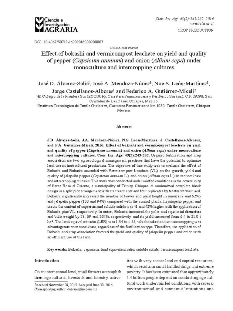 Effect of Bokashi and Leachate On Yield and Quality PDF