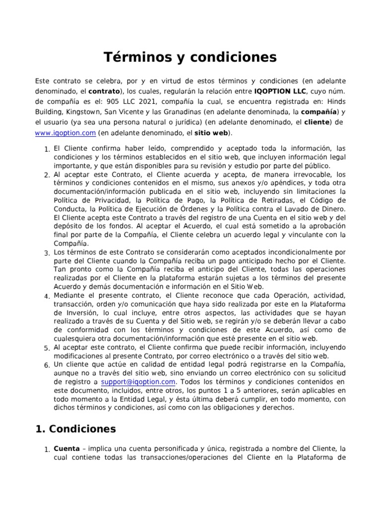 Términos y Condiciones | PDF | Cliente | Opción (Finanzas)