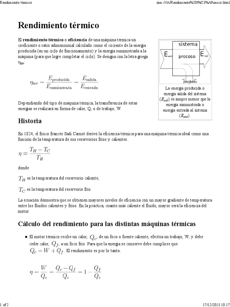 El concepto y cálculo del rendimiento térmico en diferentes máquinas