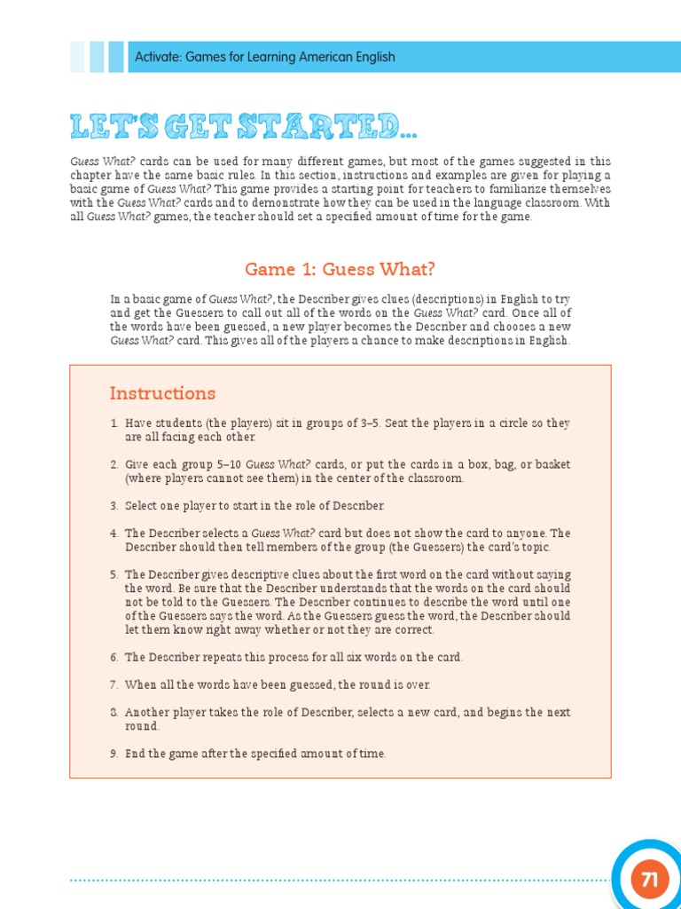 Instructions for Guess What? Game | PDF | Language Arts & Discipline