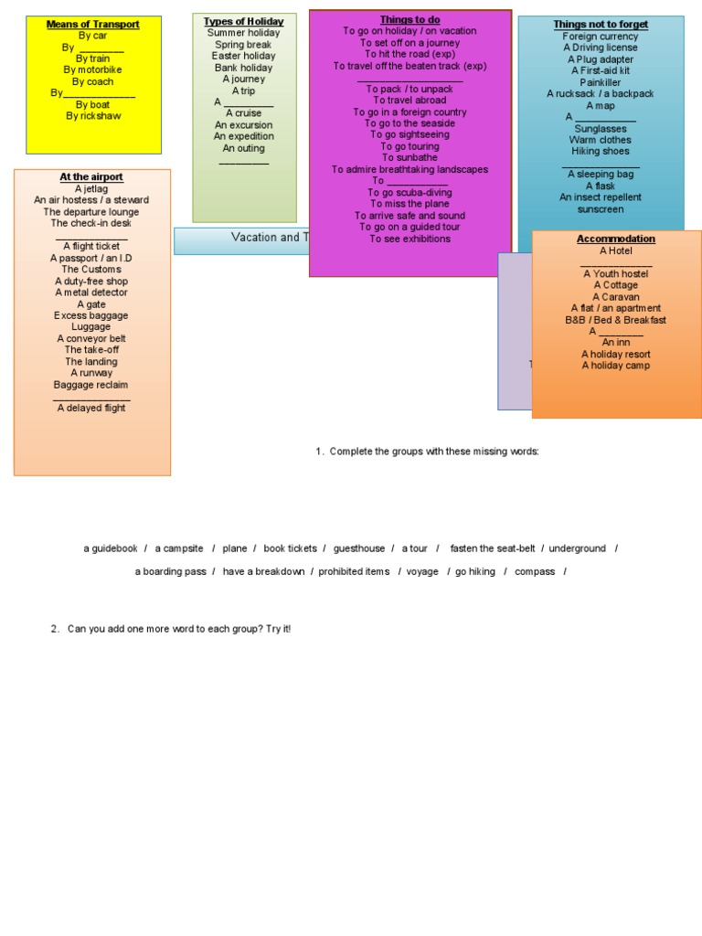 Excursion Vocabulary and Travel Terms | PDF | Transport