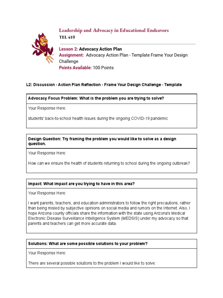 l2 Assignment Advocacy Action Plan Frame Your Design Challenge Template1 PDF Social