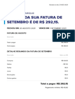 Fatura de cartão de crédito de R$ 292,15 com detalhes de compras e pagamentos