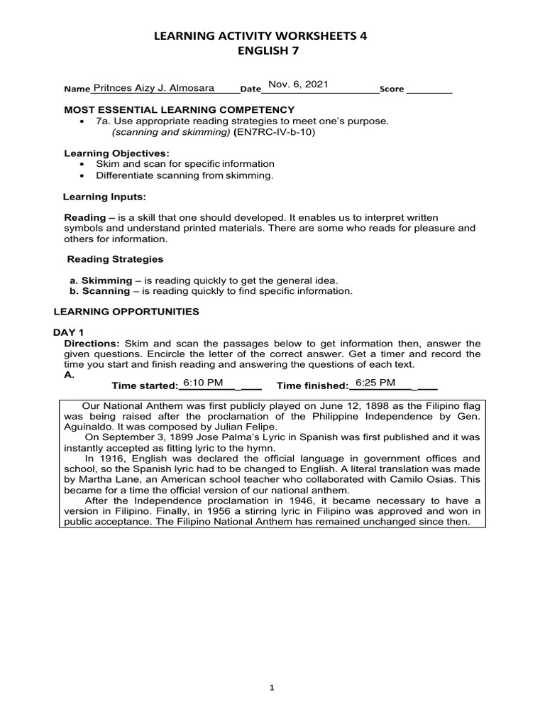 English 7 Q1 LAW 4 W7 8 | PDF | Travel