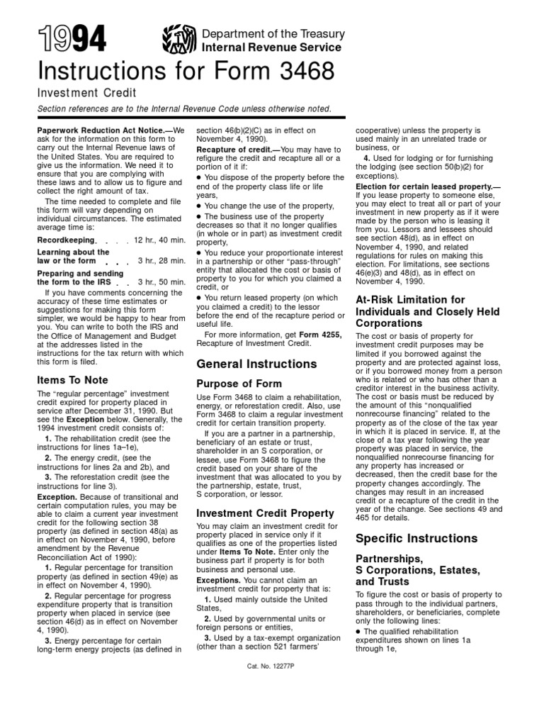 US Internal Revenue Service: I3468 - 1994 | PDF | S Corporation | Expense