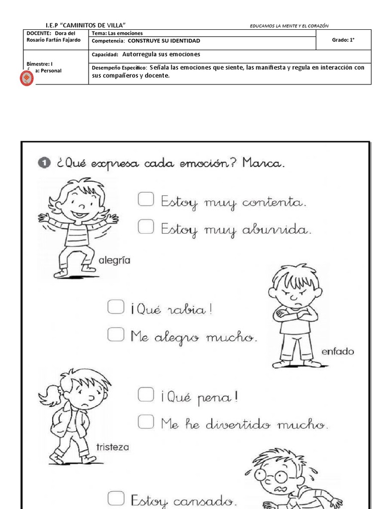 Estados de Ánimo para Niños 1° Grado | PDF
