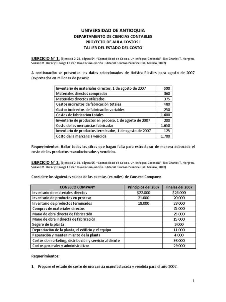 Ejercicios de Contabilidad de Costos | PDF | Estado de resultados ...