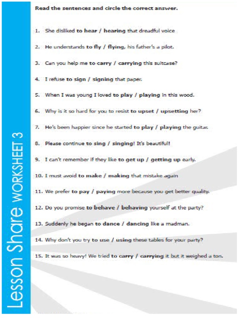 Worksheet 2 Poem Gerunds and Infinitives | PDF