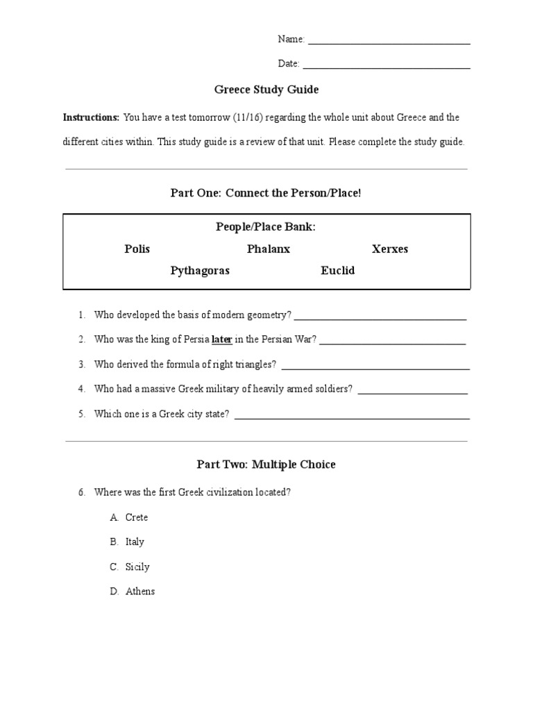 Greece Study Guide 1 | PDF | Ancient Greece | Iliad