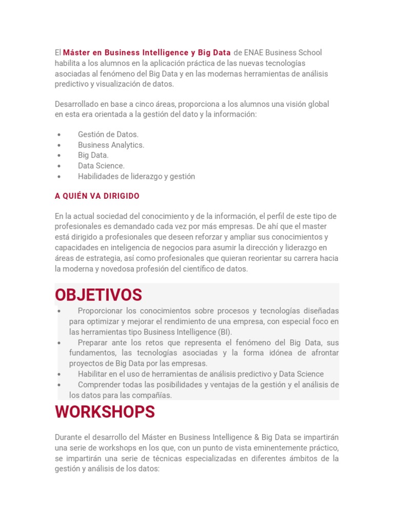 Máster en Big Data e Inteligencia Empresarial | PDF | Almacén de datos ...