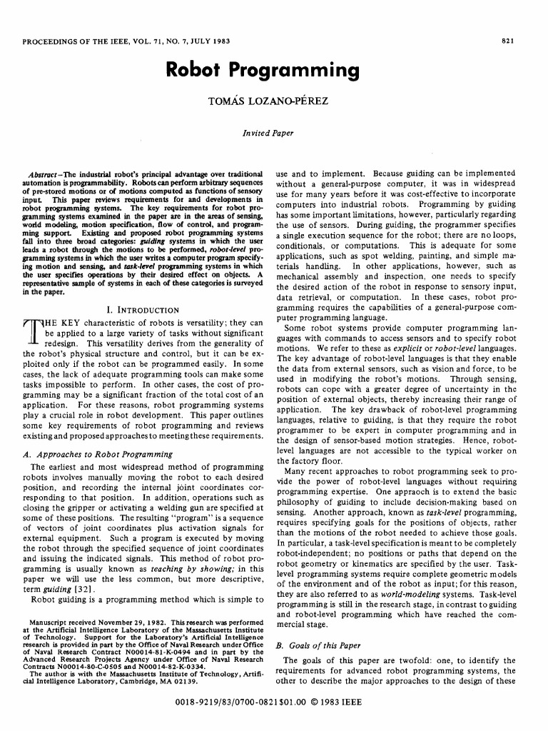 Robot Programming | PDF | Robotics | Robot