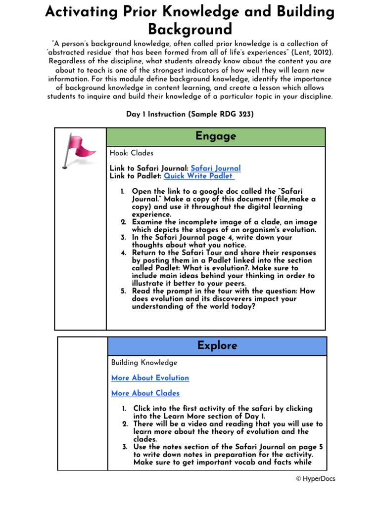 Activating Prior Knowledge and Building Background 1 PDF Learning