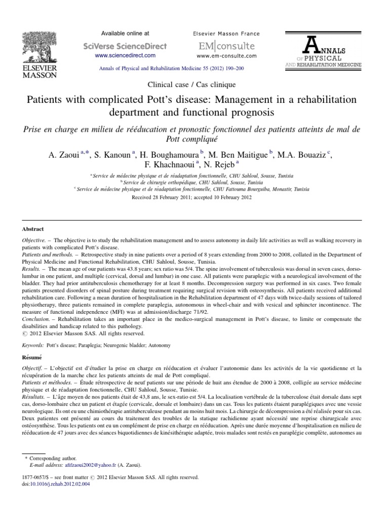 Patients With Complicated Pott's Disease Management in A
