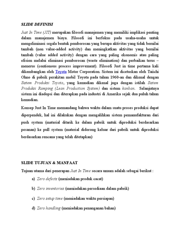 Penerapan Just In Time dalam Manajemen Produksi | PDF