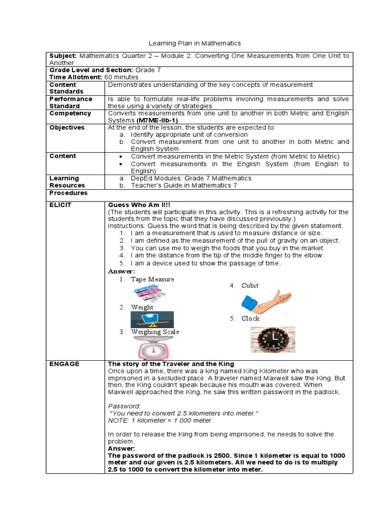 Lesson Plan For Demo Teaching | PDF | Litre | Gallon