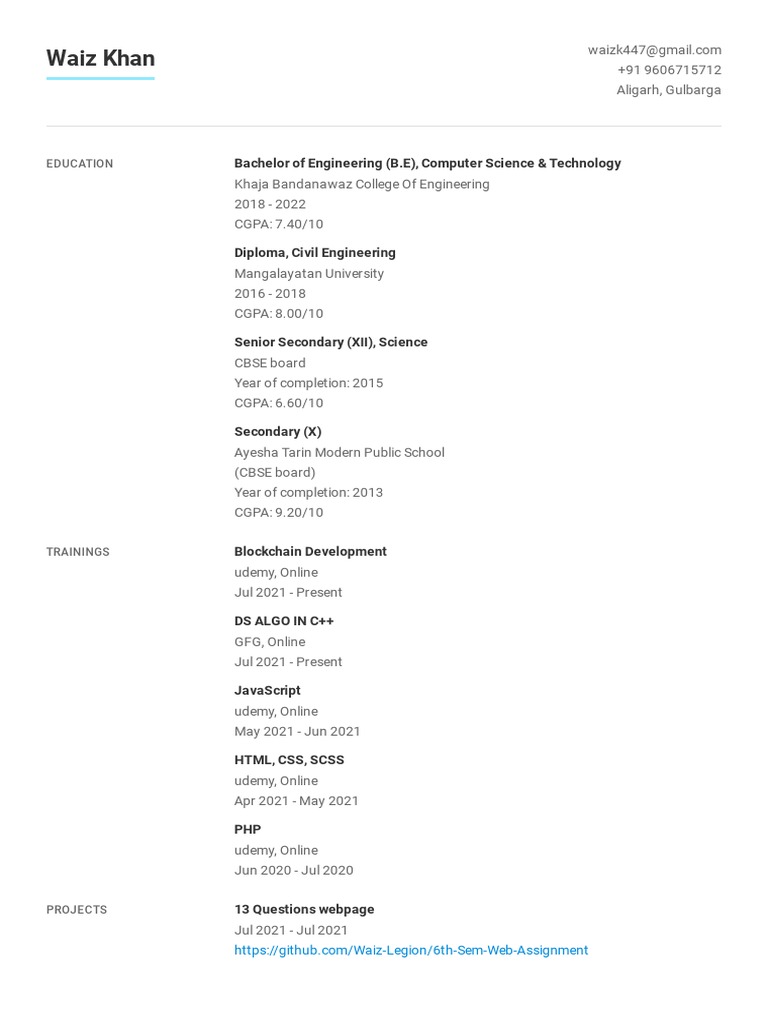 Waiz Khan's Engineering Portfolio | PDF | Java Script | Cyberspace