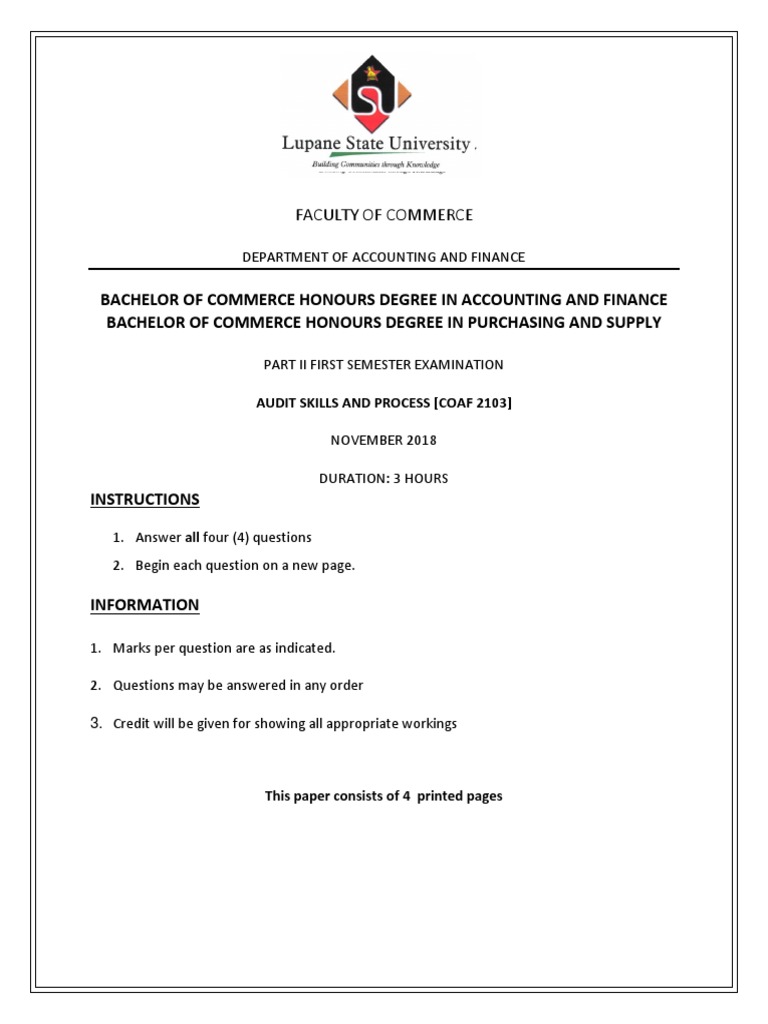Bachelor of Commerce Honours Degree in Accounting and Finance Bachelor ...