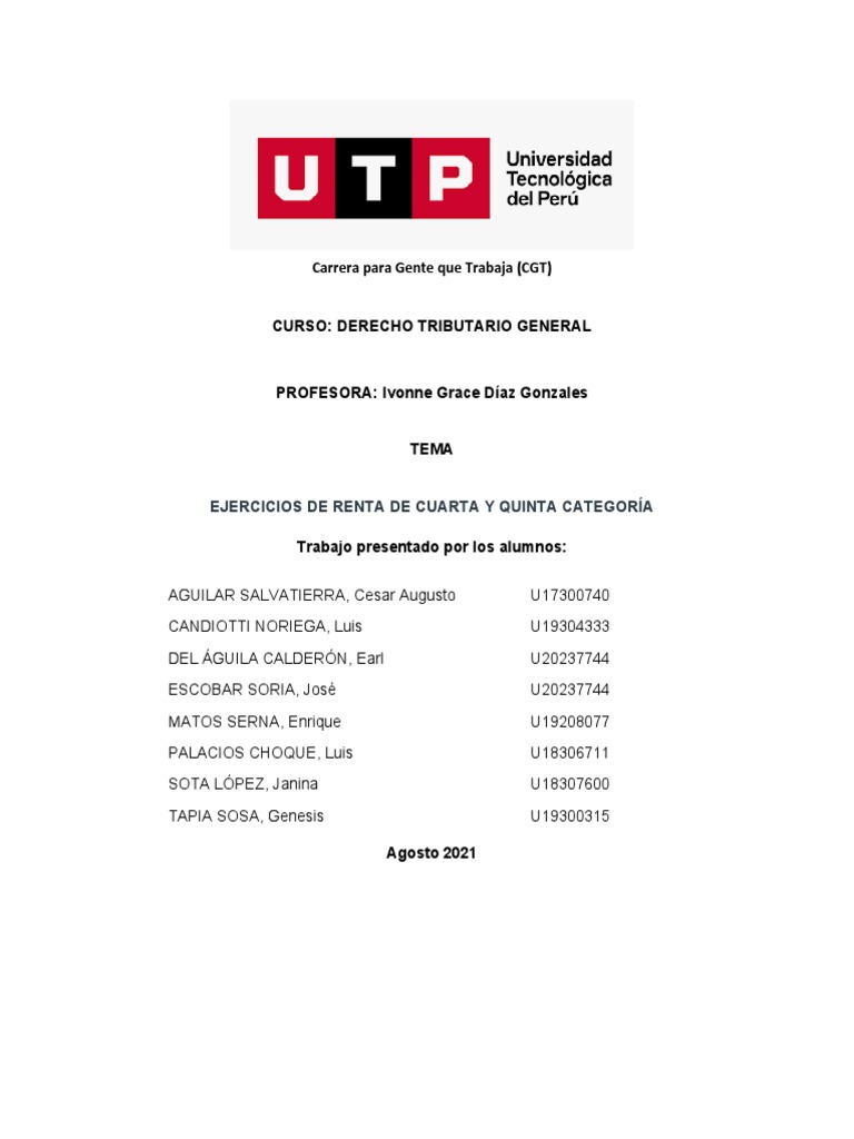 Ejercicios de Renta 4ta y 5ta Categoría | PDF | Impuesto sobre la renta ...