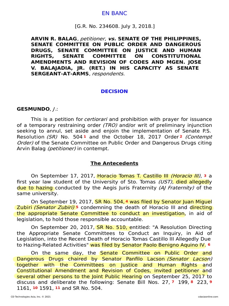 Arvin balag v senate of the philippines g r no 234608 july 3 2018