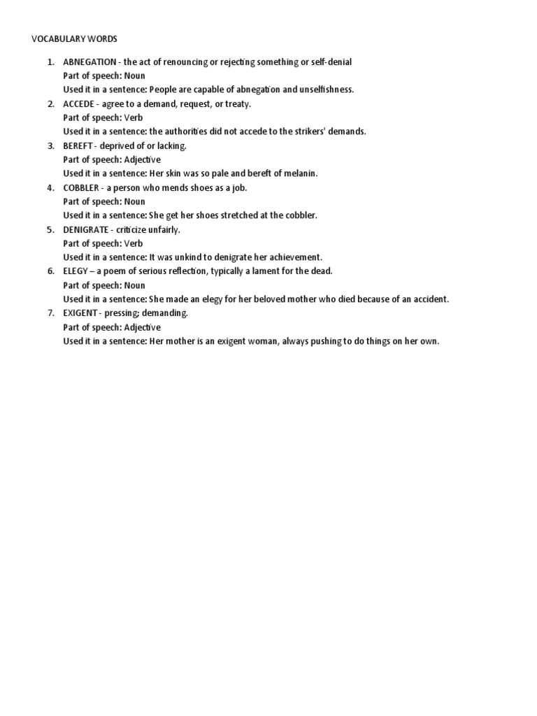 Essential Vocabulary Words Explained | PDF