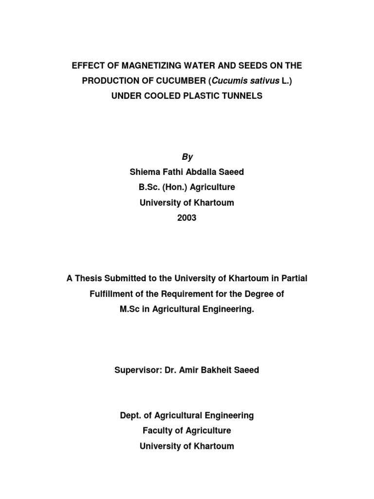 Effect of Water and Seeds On The Production of Cucumber
