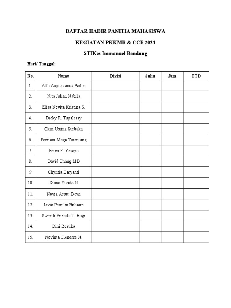 Absen Alfa Panitia PKKMB 2021 | PDF