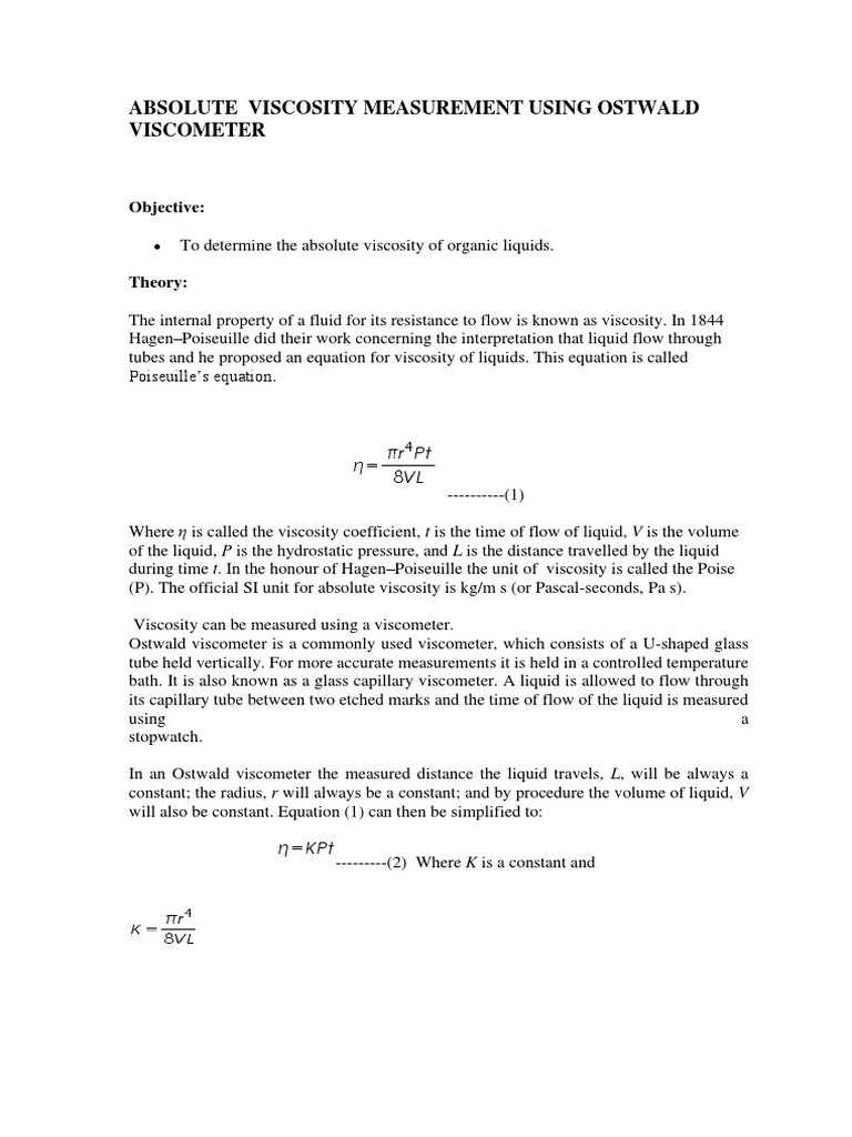 Ostwald STUDY PDF Viscosity Temperature