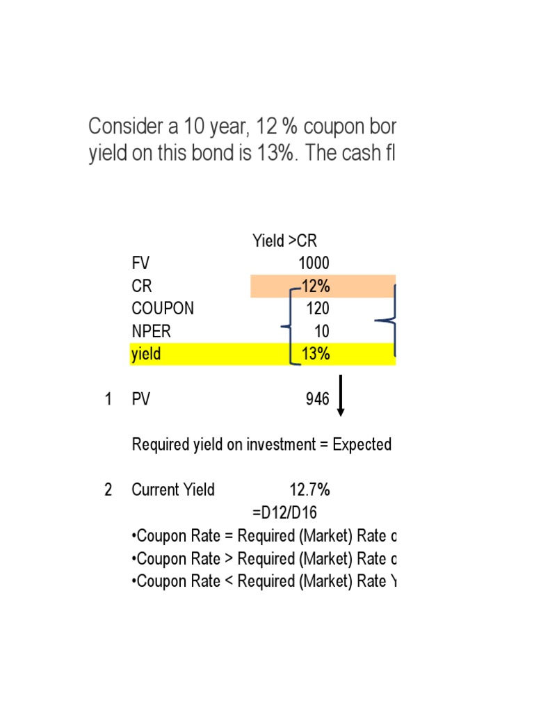 Consider A 10 Year, 12 % Coupon Bond With A Face Value of Rs.1000. The  Required Yield On This Bond Is 13%. The Cash Flows For This Bond Are:  (12%NCD 10 Yr, 1000) | PDF | Bonds (Finance) | Money