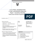 2019 Trial Examination 2 Unit Advanced English Paper 1 Question Booklet Texts and Human Experiences