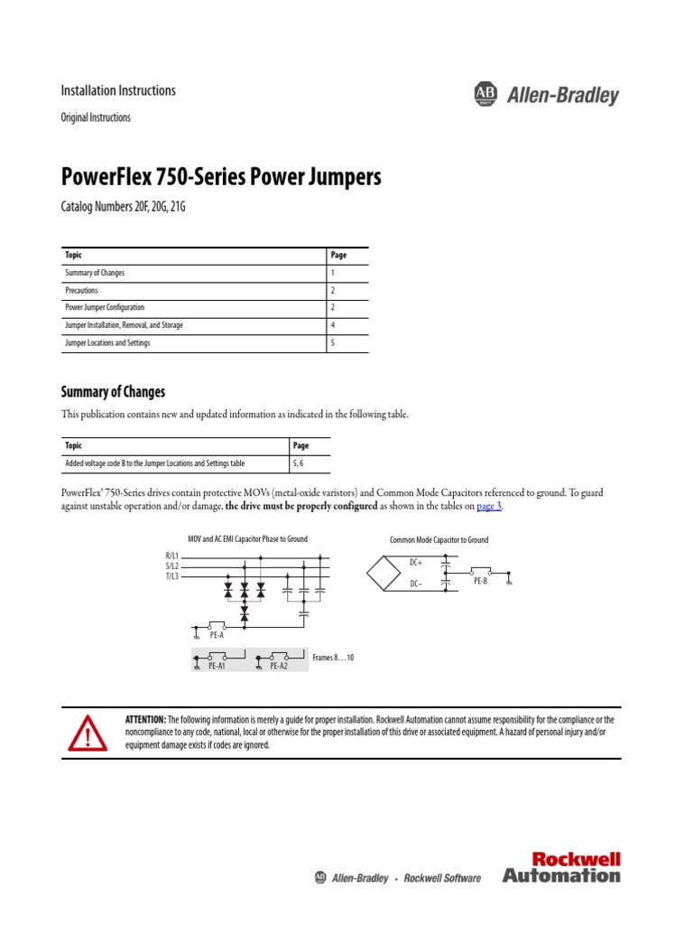 Powerflex 750Series Power Jumpers Installation Instructions PDF