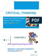 Critical Thinking: Course Code: PE008IU (3 Credits) Instructor: TRAN THANH TU Email