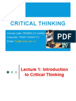 Critical Thinking: Course Code: PE008IU (3 Credits) Instructor: TRAN THANH TU Email