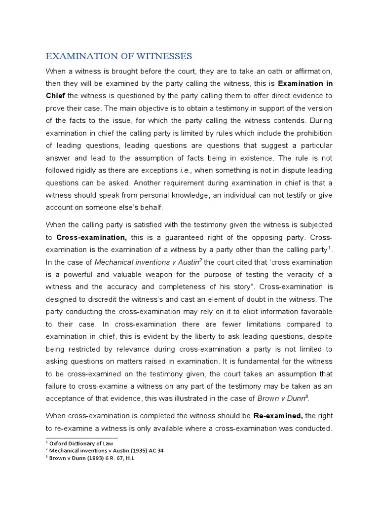 Examination Of Witnesses Pdf Witness Cross Examination