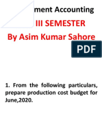 BBA III SEMESTER Management Accounting Document Provides Production Cost Budget and Raw Material Purchase Budget Calculations