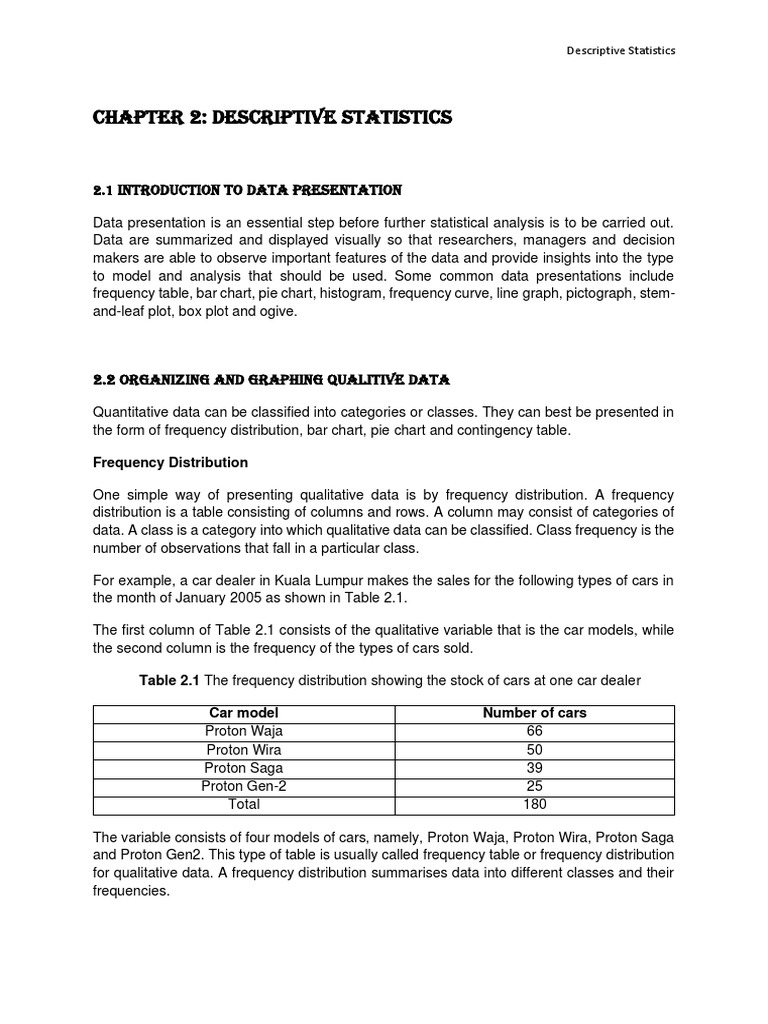 CHAPTER 2: Descriptive STATISTICS: Introduction To Data Presentation | Download Free PDF | Mean ...