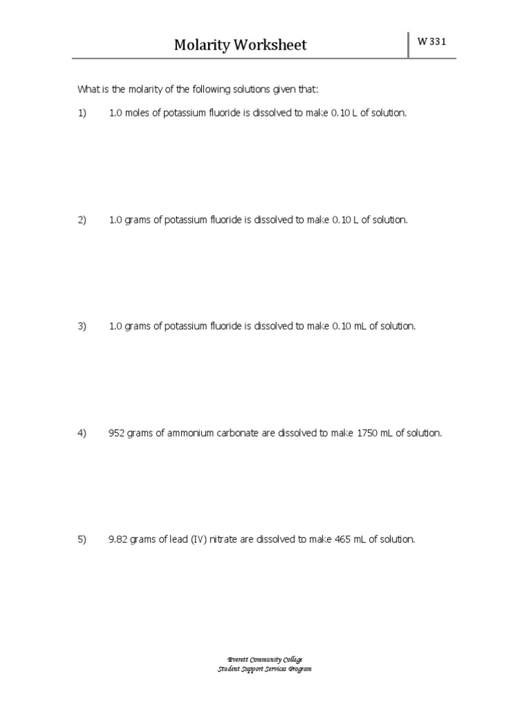 w331 Molarity Worksheet | PDF
