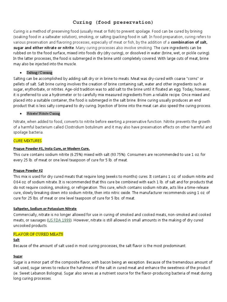 Curing | PDF | Curing (Food Preservation) | Food Preservation