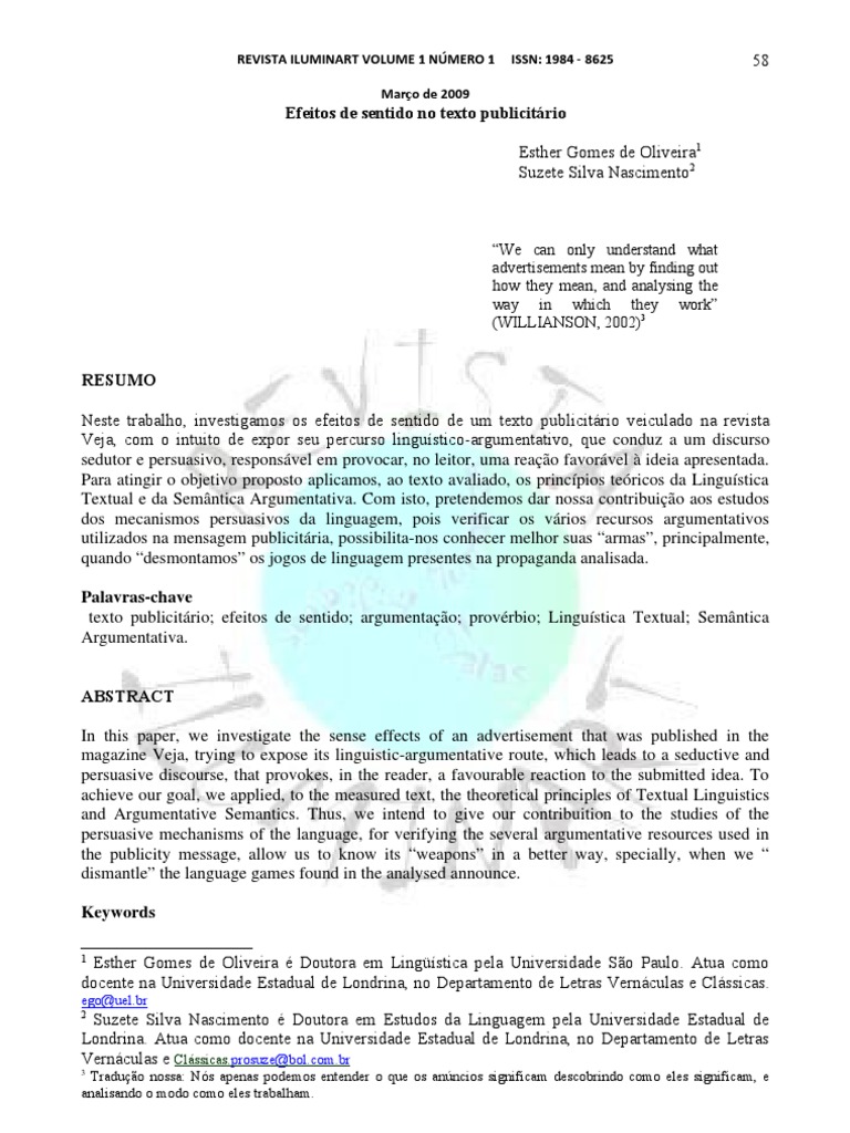 Efeitos de sentido no texto publicitário Propaganda Fé