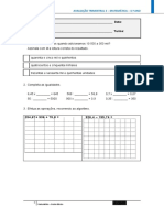 Avaliação trimestral de matemática do 4o ano