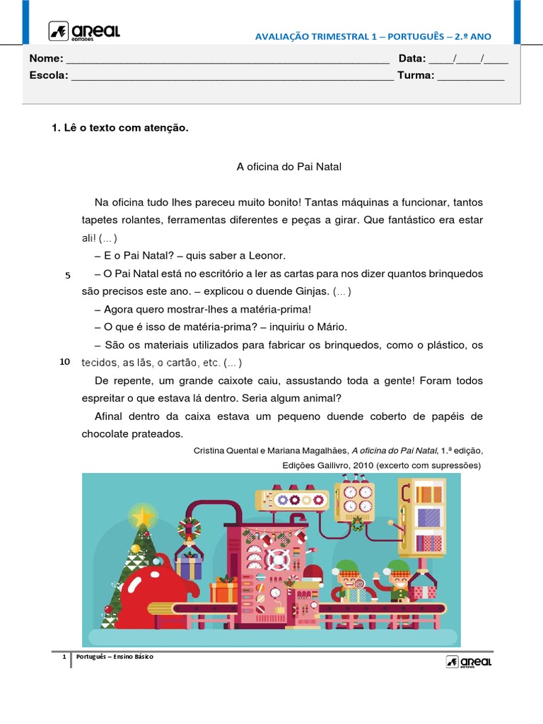 Avaliação de Português 2.º Ano - Trimestre 1 | PDF | Papai Noel ...