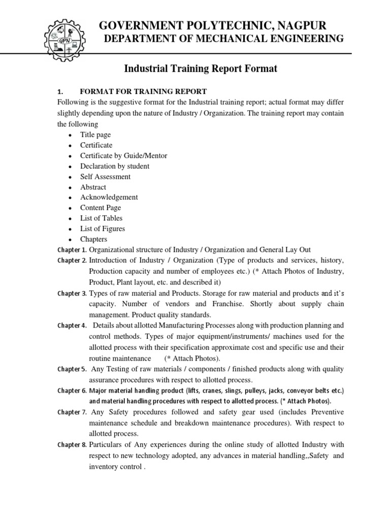 Guidelines for Developing an Effective Industrial Training Report PDF Diploma