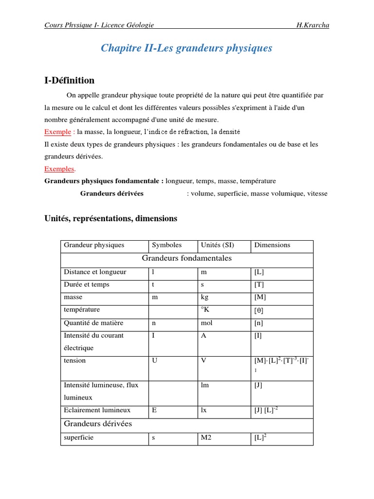 Grandeurs physiques et mesures en géologie | PDF | Masse | Kilogramme