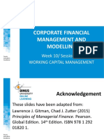 Corporate Financial Management and Modelling: Week 10/ Session 14 Working Capital Management