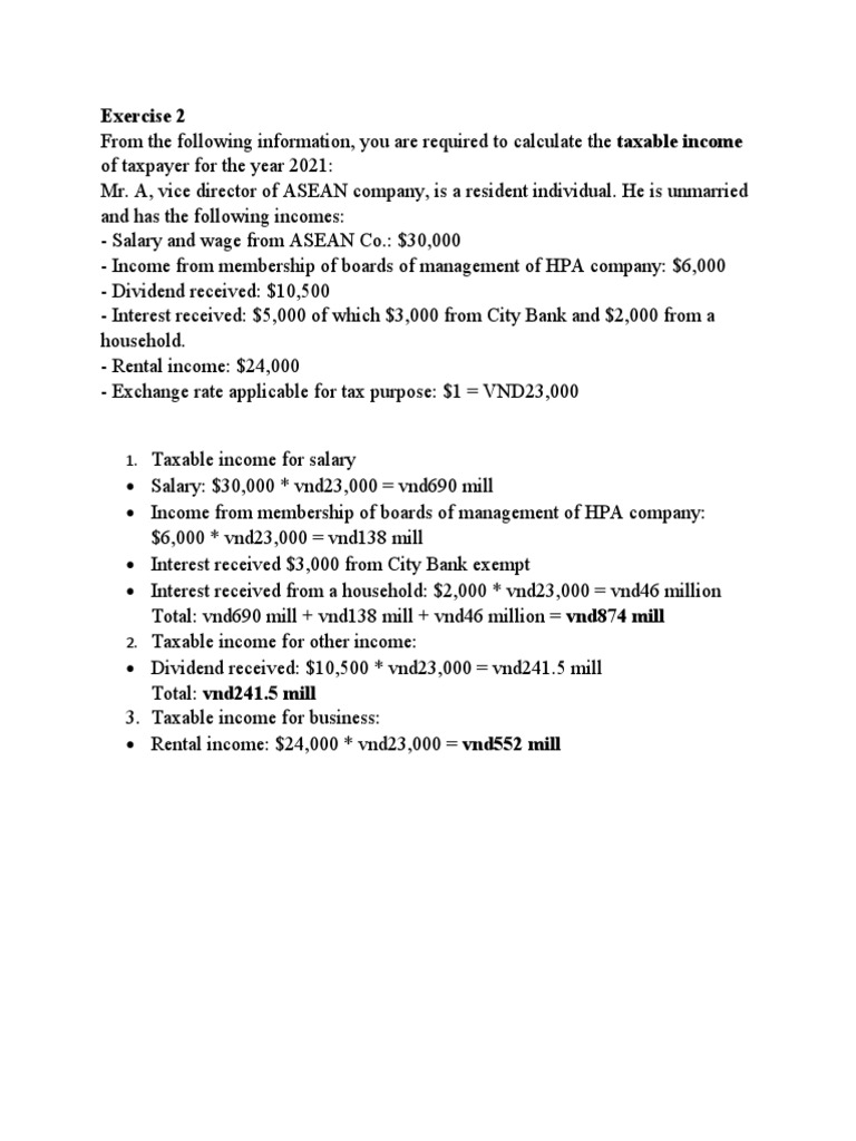 Exercise 2 PDF Taxes Tax Deduction